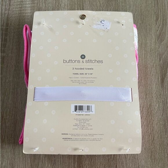 NWT … BUTTONS & STITCHES “Set Of 3” Hooded Towels Set - Picture 2 of 2